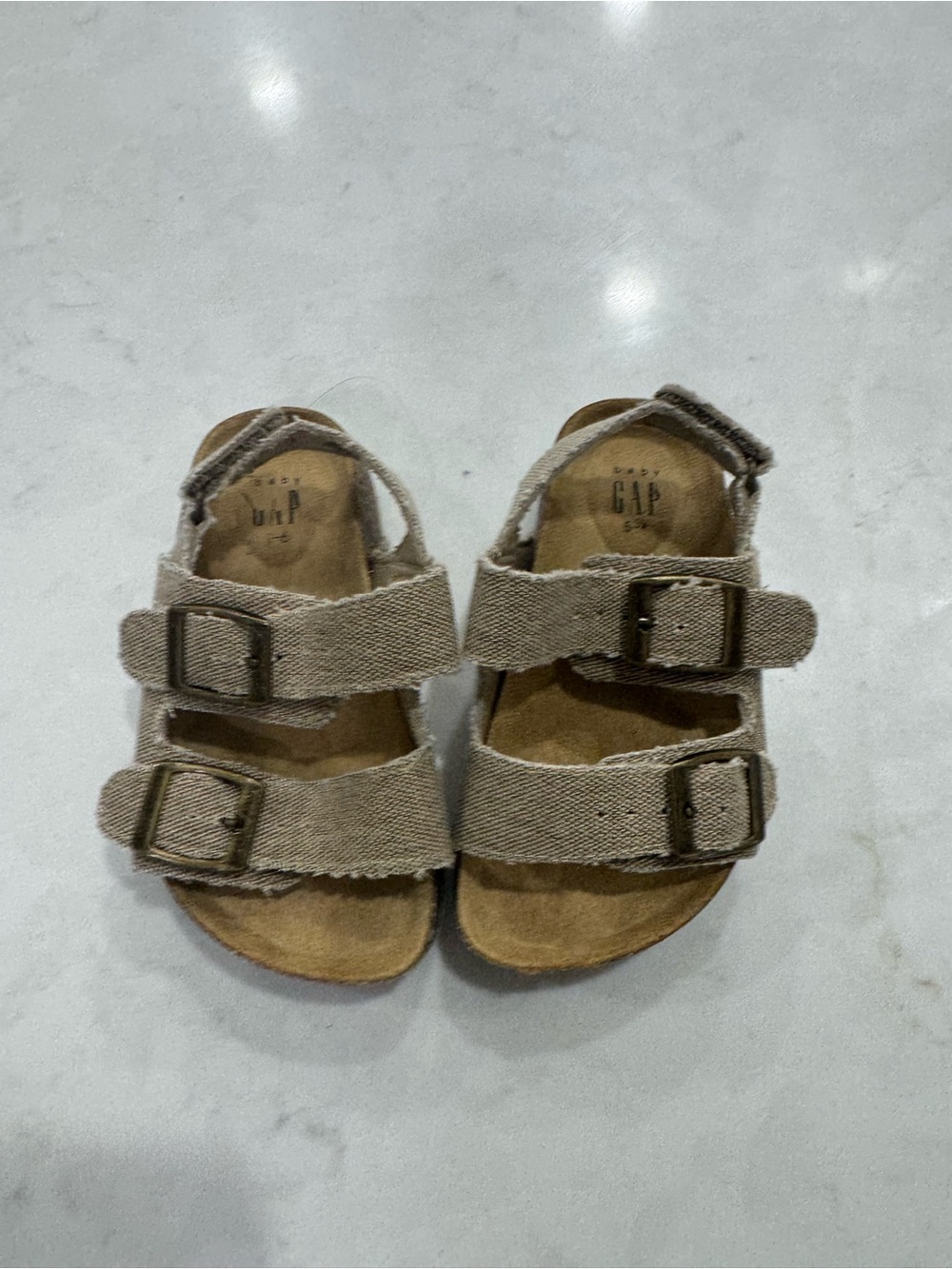 GAP Kids Taupe Canvas Double-Strap Buckle Sandals